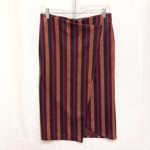 Sz Medium ZARA TRAFALUC Multicolor Striped Stretch Wrap Knee Length Pencil Skirt